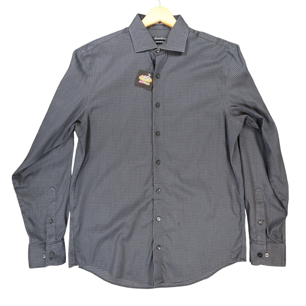 Kenneth Cole Dress Shirt Mens 15.5 34/35 Charcoal Excellent Non-Iron Regular Fit